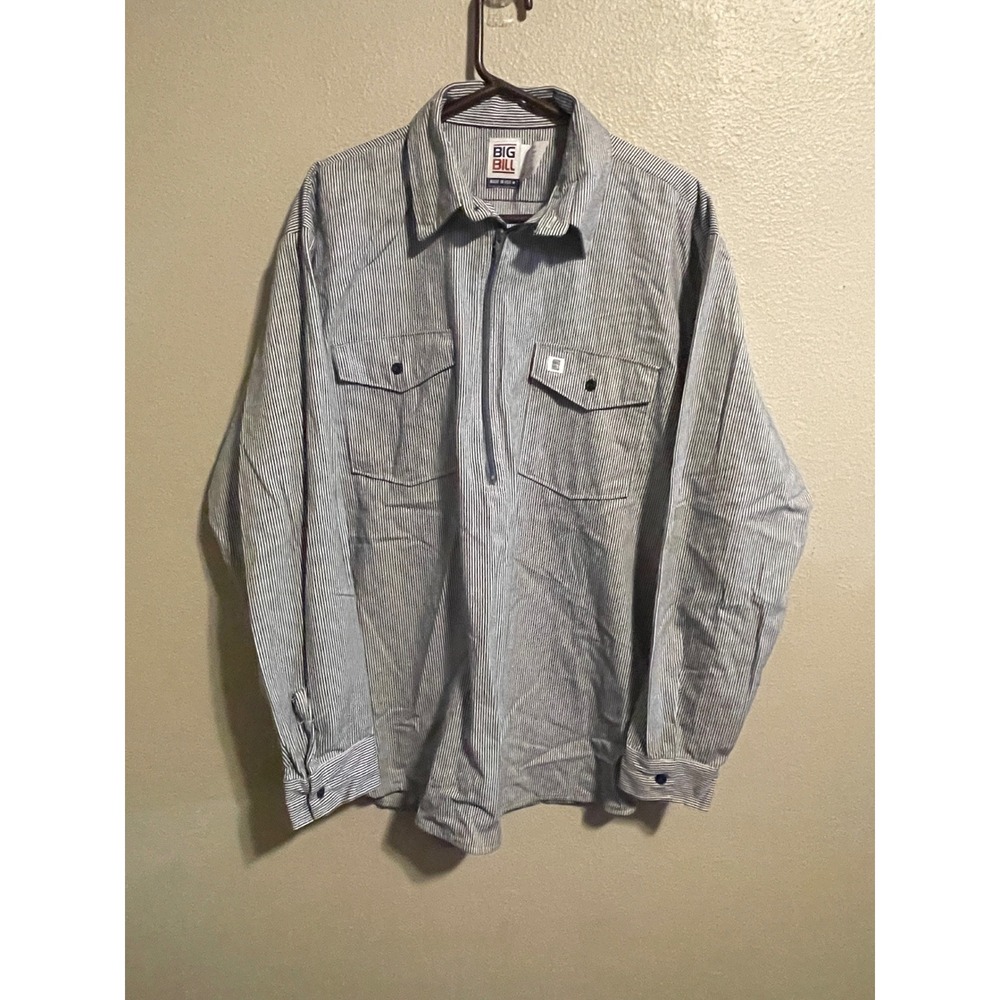 Big Bill 183 Men's Pinstripe Work Shirt Long Sleeve 1/4 Zip Cotton Blend Size L
